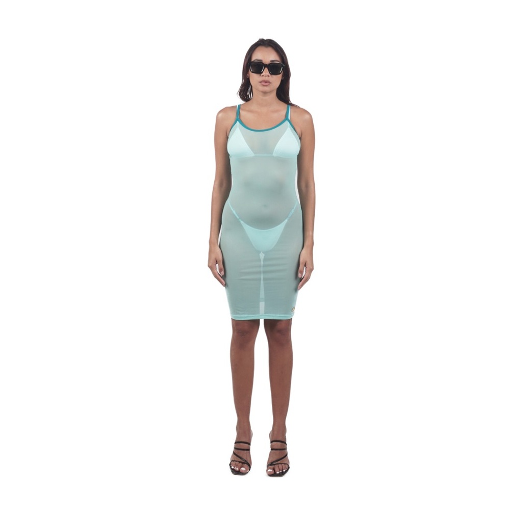 Sheer Aqua Bodycon Dress cover up swim dress